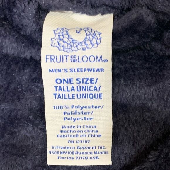 Fruit of the Loom Mens One Size Bath Robe Navy Blue‎ Belted Tie Waist Pockets - Picture 2 of 5
